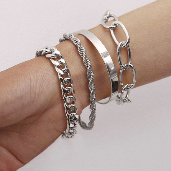 2/$20! Set of 4 Silver Chain/Cuff Bracelets - Picture 3 of 6